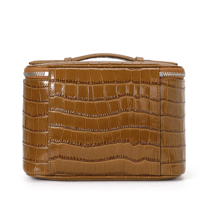 Aidrani Genuine Leather Cosmetic Bag, Crocodile Pattern, Large Capacity, High-Grade Storage Bag, Cowhide Travel Wash Handbag