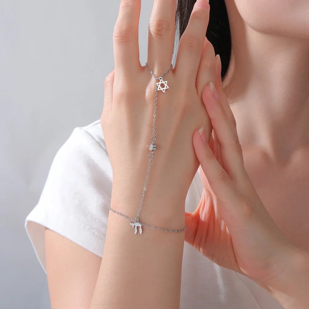Dawapara Davidstern und Chai Armband Handkette Jüdisches Hexagramm Glücksbringer Judaica Schmuck Edelstahlschmuck – Detail 7