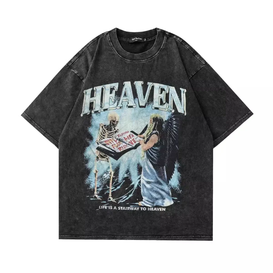 Tops European  American Style Loose Plus Size Harajuku Retro Washed Pure Cotton Short-sleeved T-shirt Men and Women Trendy