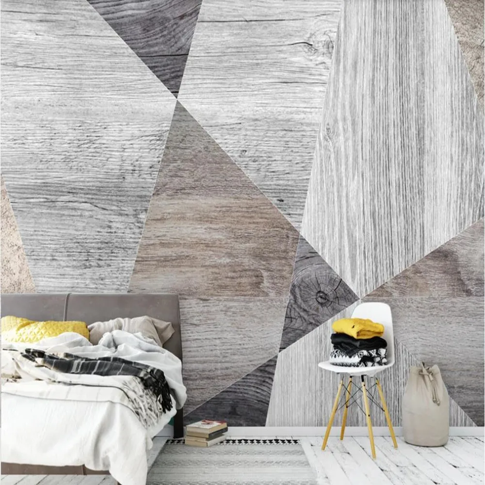 Customized products 3d wallpaper mural retro wooden board wood grain geometric bedroom Living room TV background wall restaurant