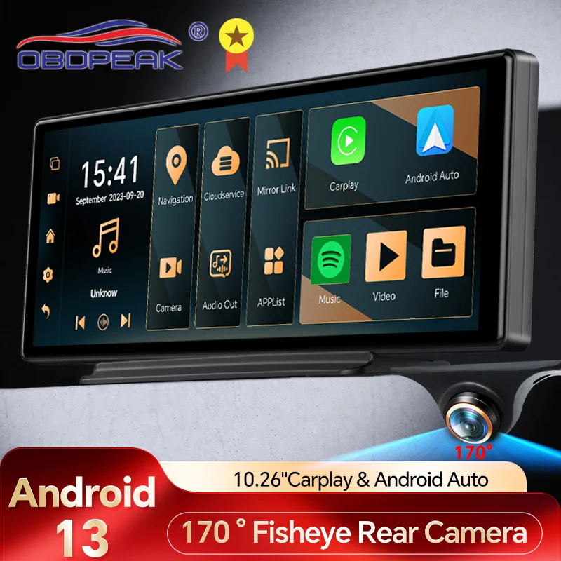 K50 170 ° Fish Eye Rear View Camera 4G+64G 10.26 4G Android 13 AI Screen GPS Navigation Carplay Android AUTO Dual Lens Dash Cam