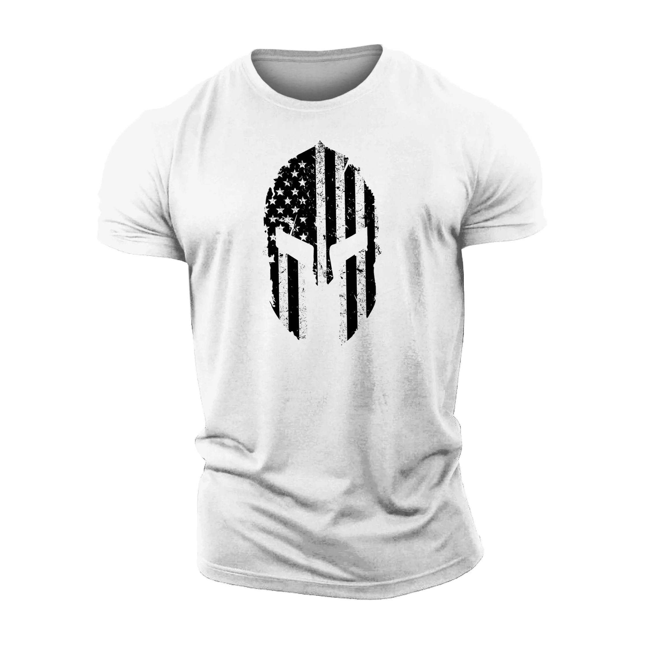 Spartan Helmet Graphic Print T-Shirt- Gym Fitness High Quality Cotton Casual Men Short Sleeve Top Muscle Guy Tough Guy