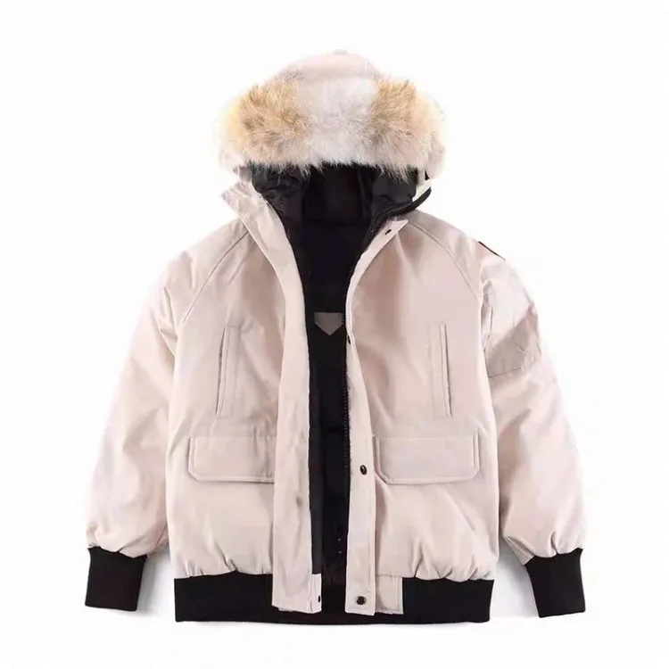 سترة منتفخة للأسفل من العلامة التجارية الفاخرة أسفل سترة للجنسين شتاء دافئ بياقة من الفرو مقنعين مبطن سترة مبطنة فضفاضة معطف غير رسمي