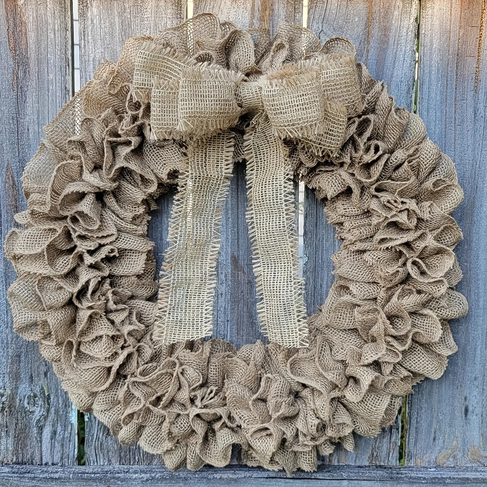 

Rustic Burlap Wreath for Front Door Decoration That Works Across Seasons in Traditional Contemporary and Eclectic Interiors