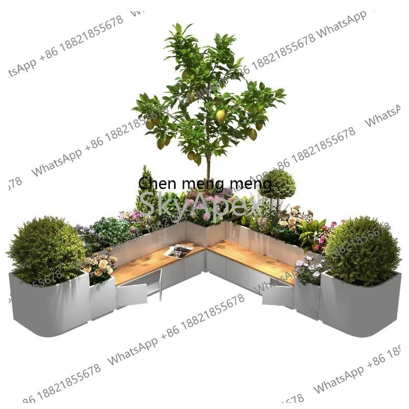 

Courtyard Stainless Steel Flower Box Bench Combination Rustproof Outdoor Garden Terrace Landscape Fence Partition Planter