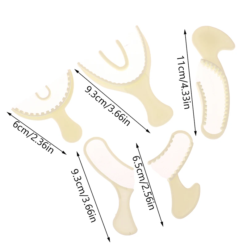 5 pz/set vassoio per morso di impronta monouso dentale bianco con materiale di consumo dentale per strumento di odontoiatria superiore e inferiore netto