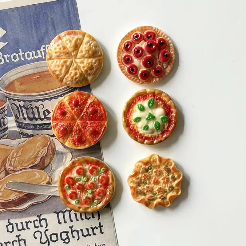 6Pcs/Set Mini Pizza Food Resin Fridge Magnets With Powerful Magnet for Refrigerator Furniture Kitchen DIY Decor Strong Magnetic