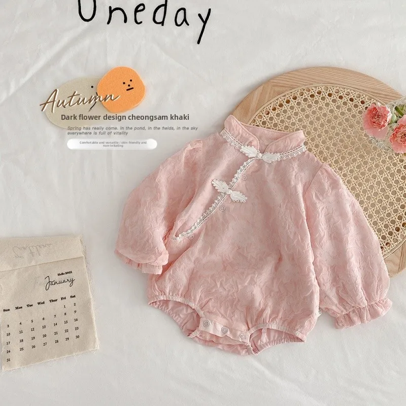 

Baby Hanfu Onesie Spring Clothing for Girls Newborn Year Old Ethnic Sle Bot Covering Clothes One Year Anniversary Dr