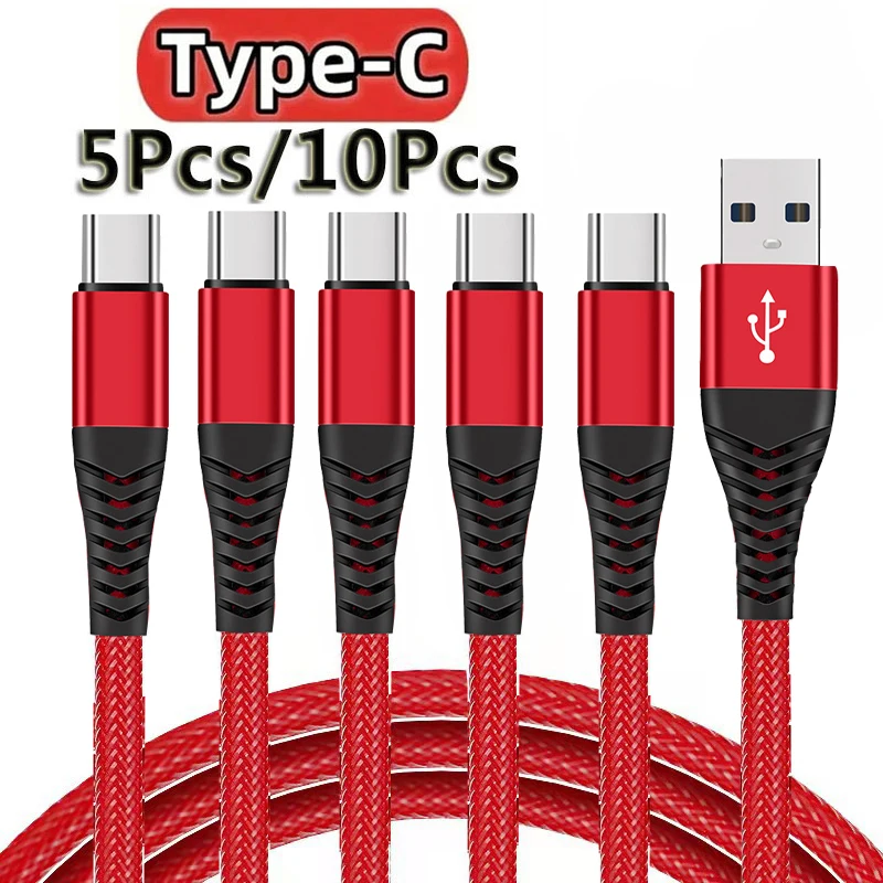 USB A To Type C Cable Date Sync 3A Fast Charging Nylon Braided Wire Charger Cable For Samsung Huawei Android 5pcs/10pcs