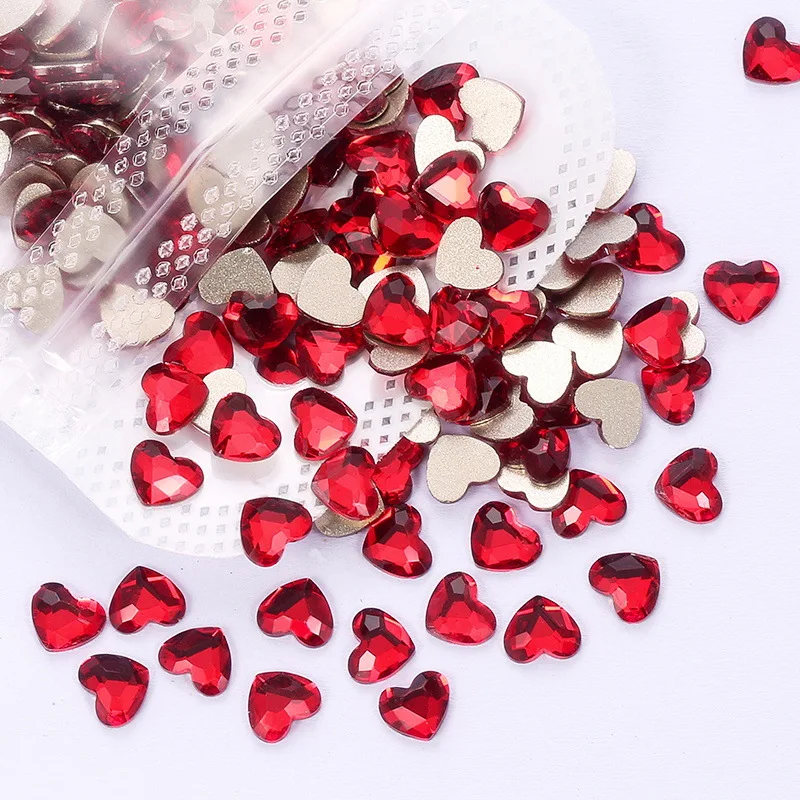 wholesale 100pcs Red Heart Square Flat Back Nail Rhinestone  Special Shaped Crystals Nail Art Stones 3D Personalized Decoration