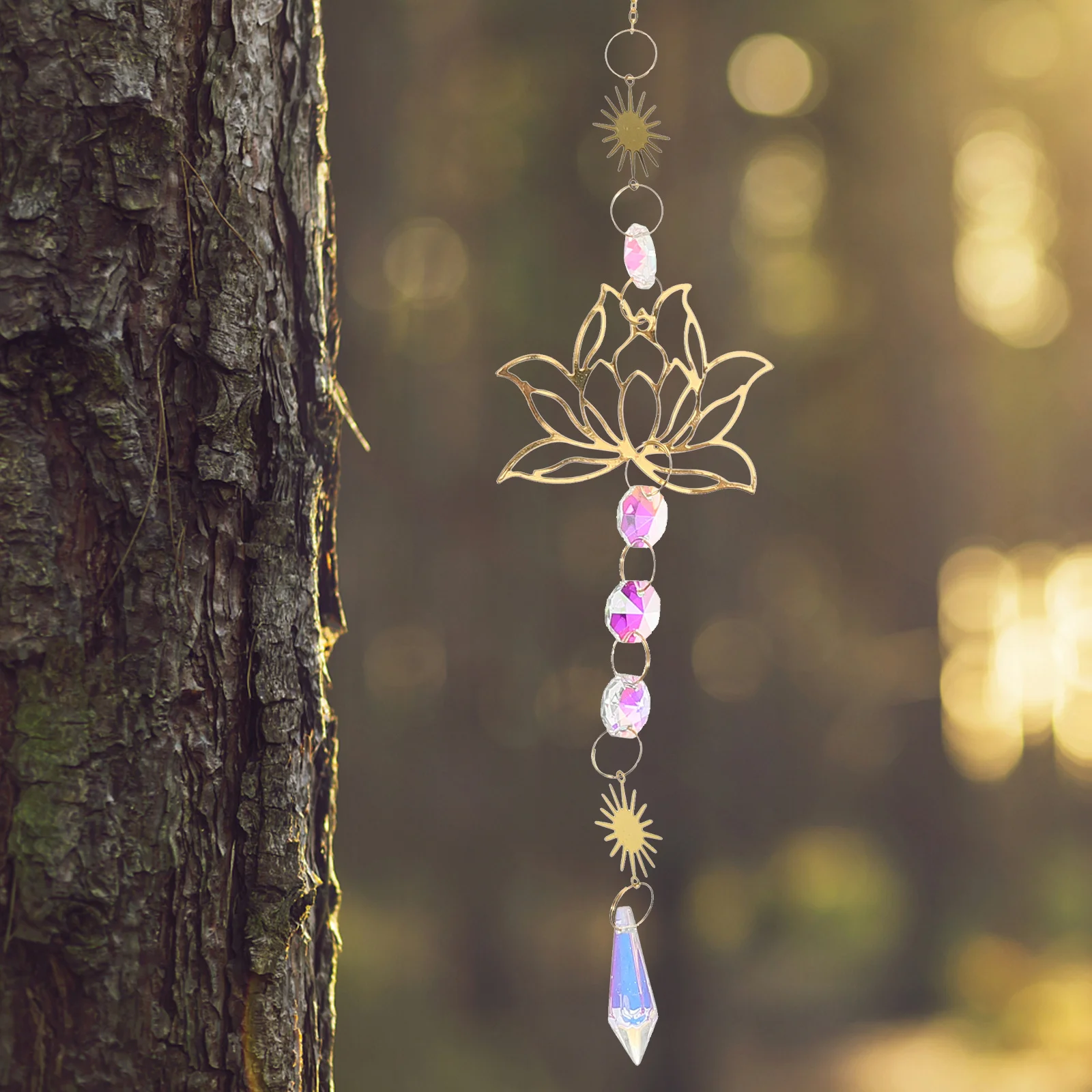 

Golden Lotus Crystal Hanging Ornament Sturdy Sun Catcher Indoor Window Garden Decor Sparkling Prism Window Crystals