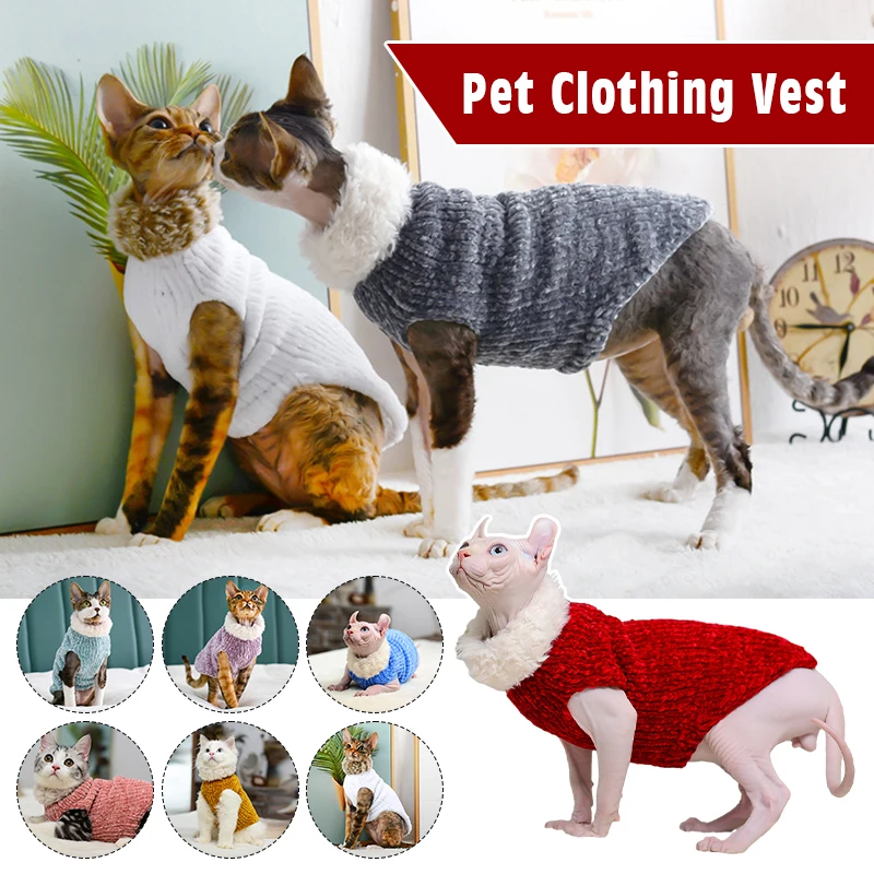 

Sphynx Cats Clothes Hairless Cat Winter Thickened Warm Coat Sweater Pets Costume Sphynx Kitten Puppy Pullover Vest Outwear XS-XL