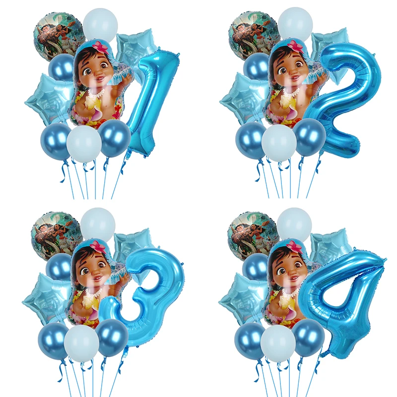 Disney Moana Themed Party Decorative Balloons Blue Digital Set Balloons Girls Kids Birthday Party Baby Shower Decor Balloons