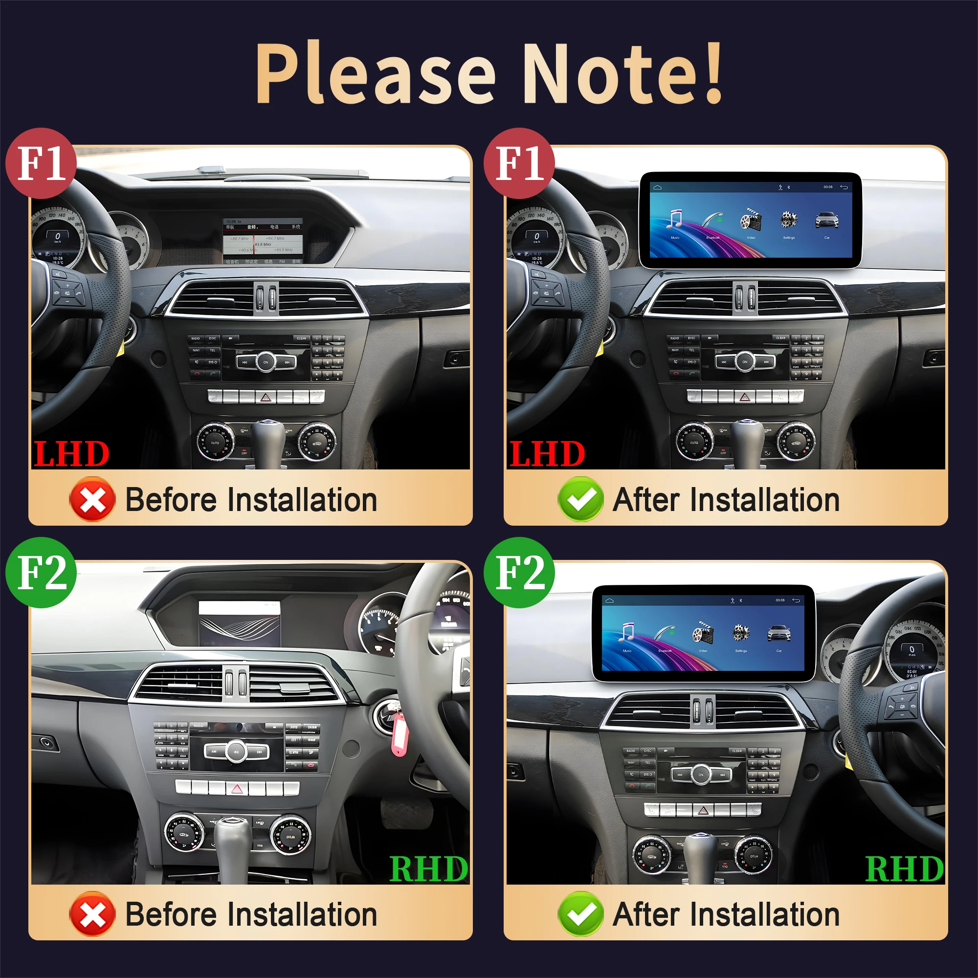 Linux Multimedia Screen GPS For Mercedes Benz C-Class GLC W204 C204 2011-2015 Car Radio Wireless Bluetooth Carplay Touch Stereo