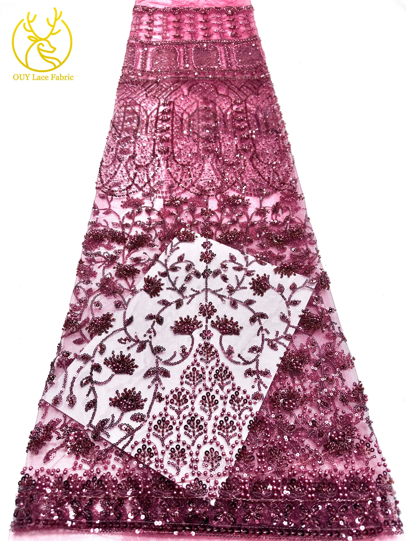 Afrikanischer Perlenstickerei-Spitzenstoff 2026 Hochwertiger Nigerianischer Pailletten-Spitzenstoff Französischer Braut-Hochzeits-Abendkleid-Nähstoff 5Y – Detail 20