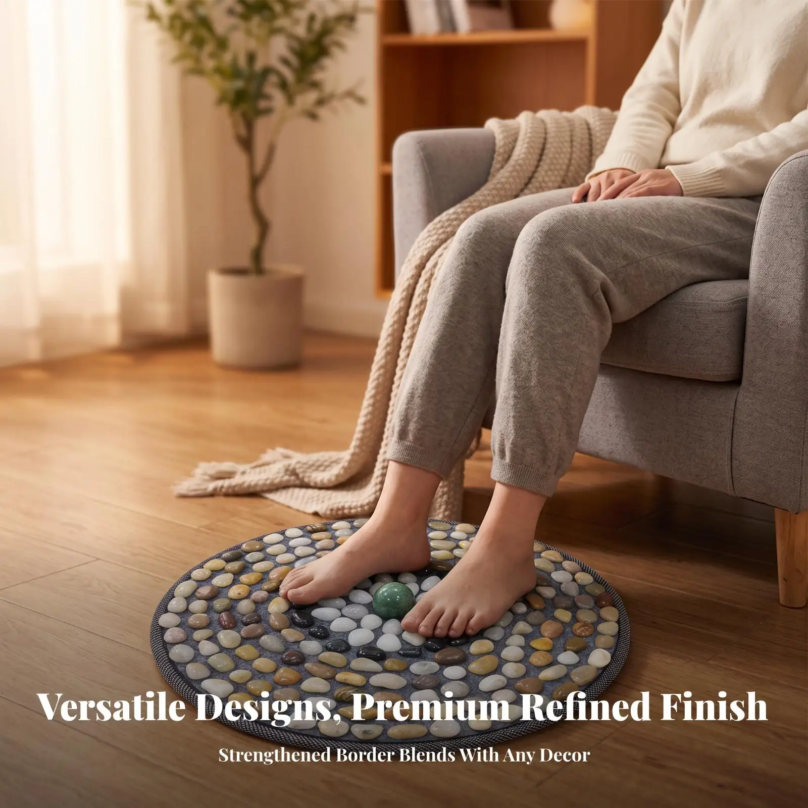 Foot Reflexology Mat for Stress Relief with Smooth Stone Texture Cushion for Floor Standing