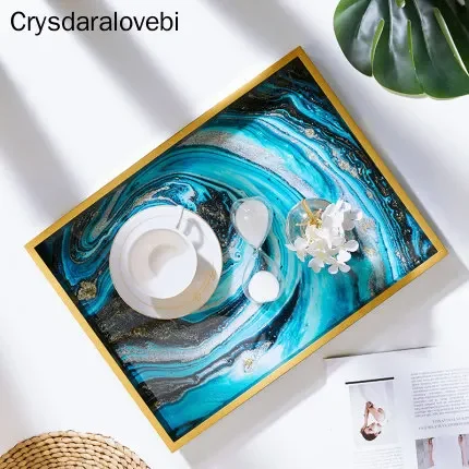 

Mirror Tray Rectangle Glass Rock Tray Fruit Snack Plate Cup and Coffee Table Decoration Storage Plate Household Living Room