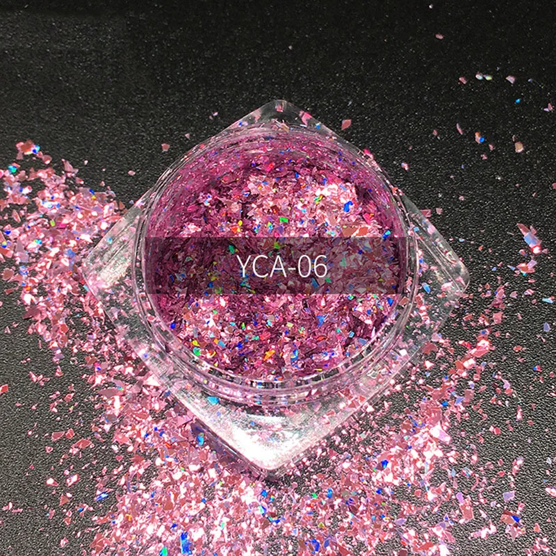 12 Colors Holographic Irregular Fine Nail Glitter Aluminum cellophane Flakes Ice Iridescent opal effect Flakes