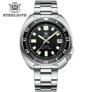 SD1970 Steeldive Brand Sunray Dial Milled Clasp Bracelet 44mm Case 200M Waterproof NH35 Turtle Men Dive Watch 