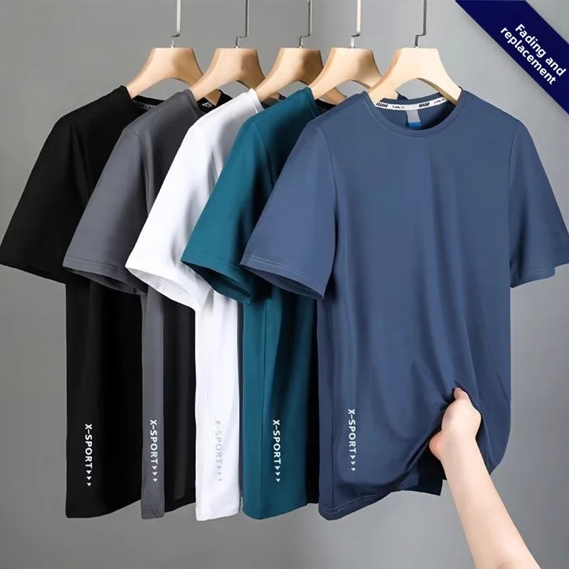 

Ice Silk ort Sve T-irt Men's Qui Dry Sports Loose Upper Body Fitn Training f Sve Large Size Summer T-irt