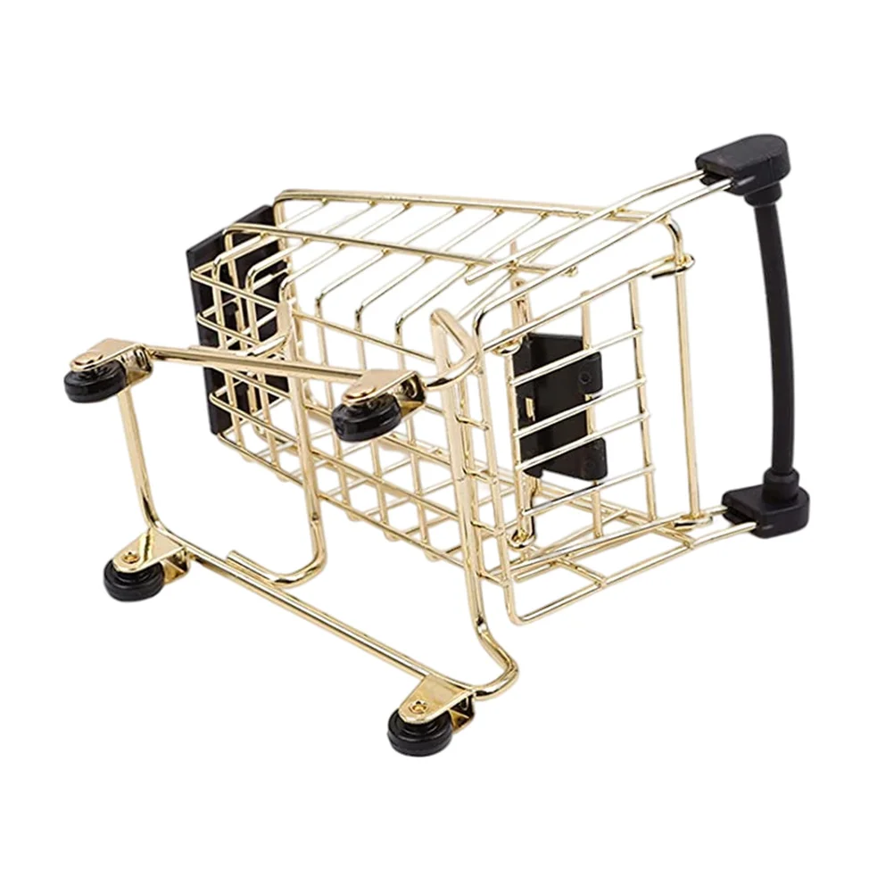 Golden Mini Shopping Cart Metal Storage Basket Trolley naments Home Office Decorations Craft Gifts Storage Baskets Household