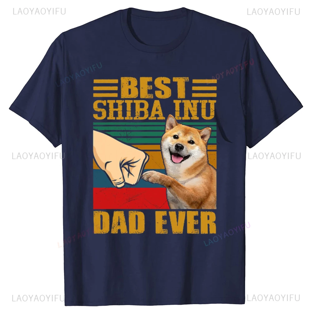 Vintage Best Shiba Inu Dad Ever Dog Dad Printed T-shirt Men Women Fashion Casual Tshirt Summer Cotton Loose T Shirt Camisetas