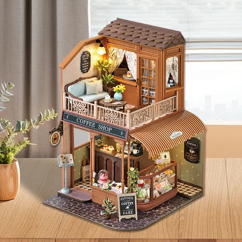 

Wooden Miniature Doll House Kit 3D Puzzle Assembled Building Model Kit With LED Light DollHouses Toy For Birthday Christmas Gift