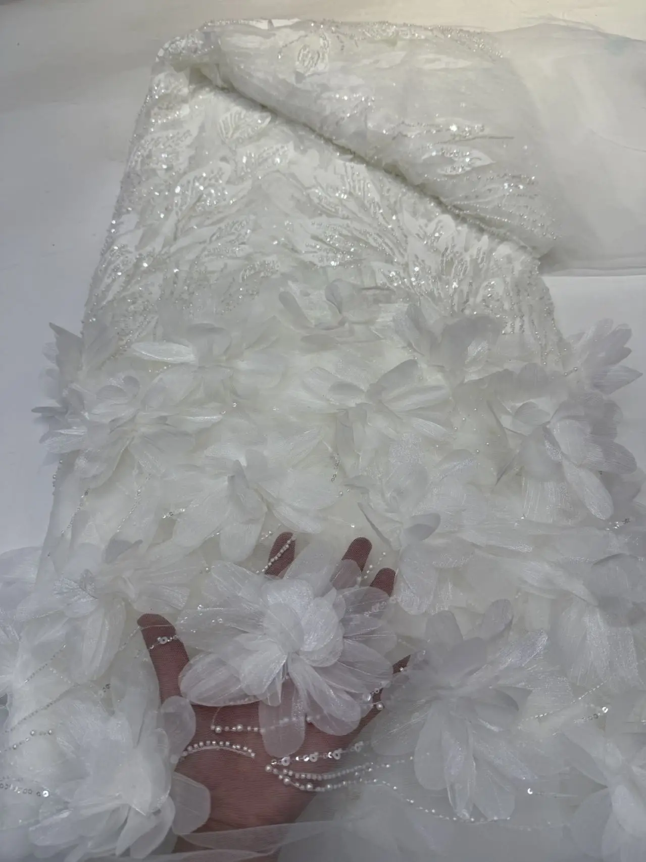5Yards Luxury African Sequins Jacquard Groom Lace Fabric 2024 High Quality French Nigerian Beaded Lace Fabric For Wedding Dress