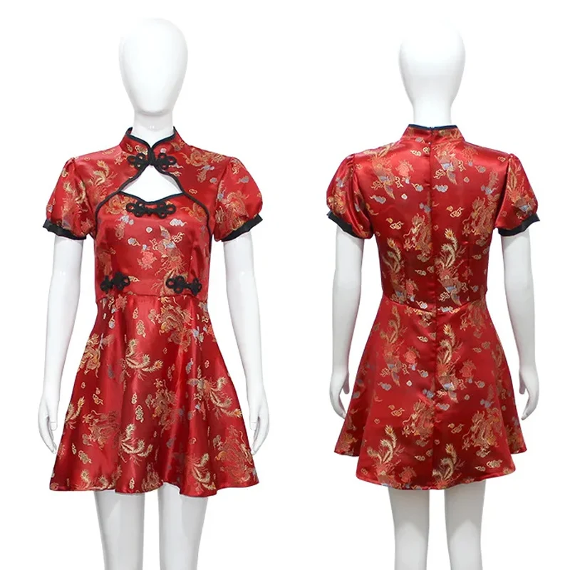 Chinese Style Dress Cosplay Qipao Women Cosplay Costume Hallowee Party Wear Short Puff Sleeve Vestidos Improved Cheongsams