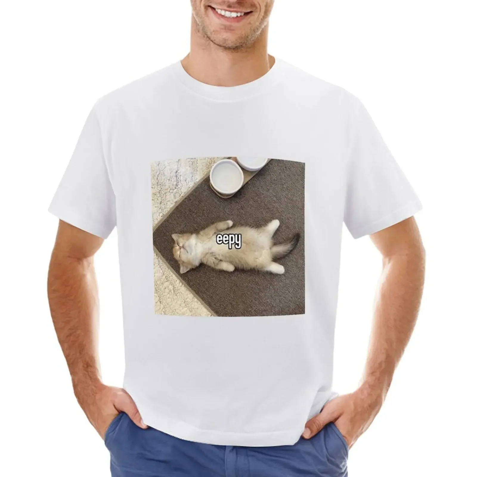 Eepy-Camiseta de gatito Meme para hombres, ropa hippie para fanáticos de los deportes, camisetas negras lisas