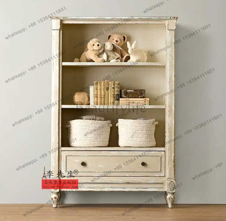 

French solid wood carving flower bookcase American country solid wood retro pastoral oak wardrobe