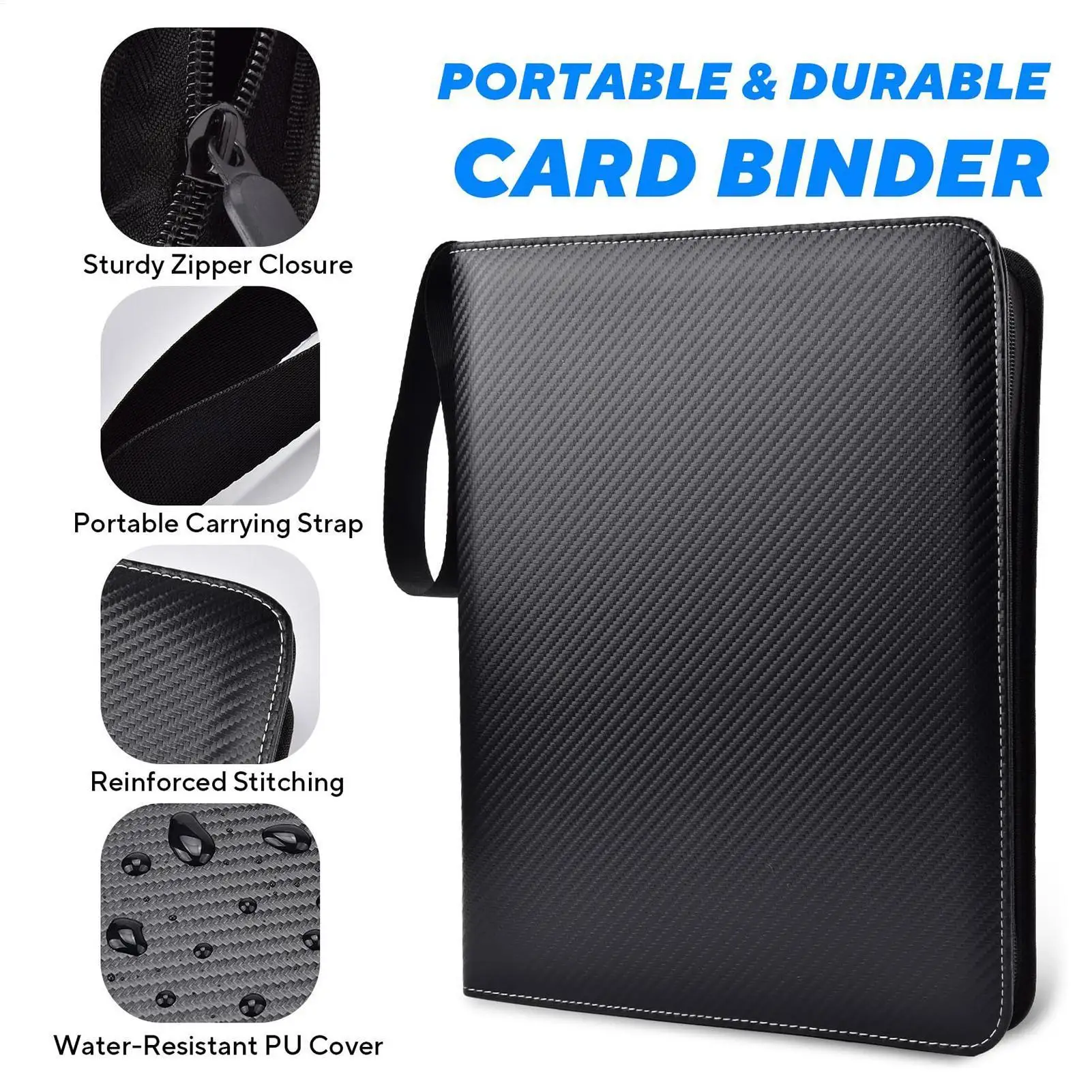 Mangas para fichário de cartão comercial com 900 bolsos com zíper, mangas dupla face, porta-cartões, estojo de armazenamento de cartão para exibição de jogos