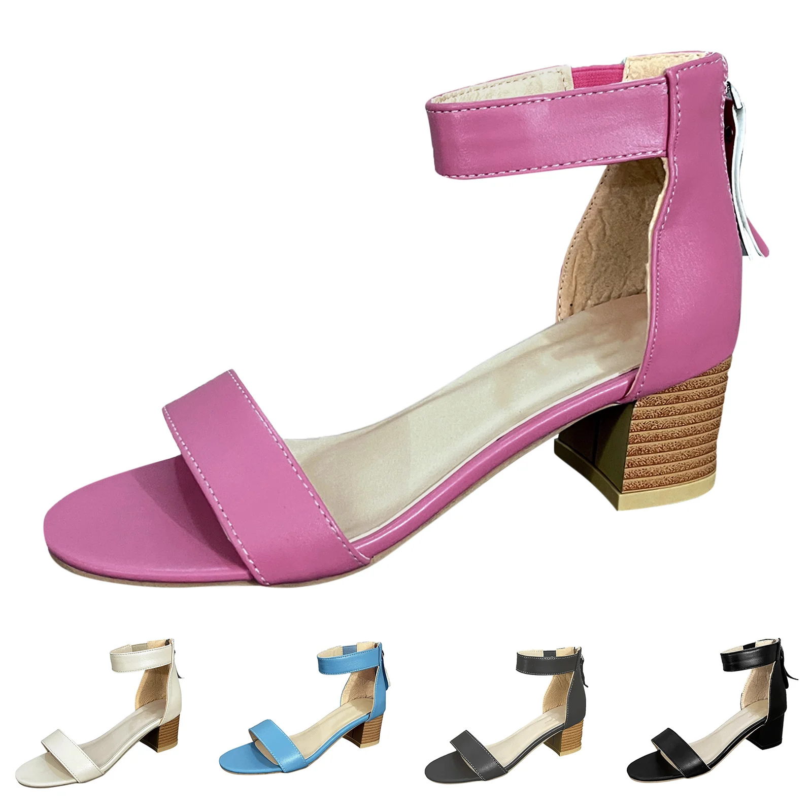 Classic Big Size 43 Women's Sandals Fashion Shallow Fish-toe High Heels Woman Shoes Concise Square Heel Sandals Sandalias Mujer image 2