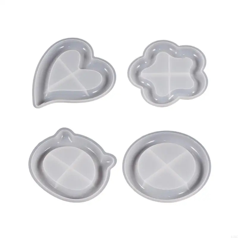 R3MC Gemeotric Love Flowers Bear Storage Tray Mould Silicone Agate Molds Glossy Mirror Molds for Making DIY Crafts