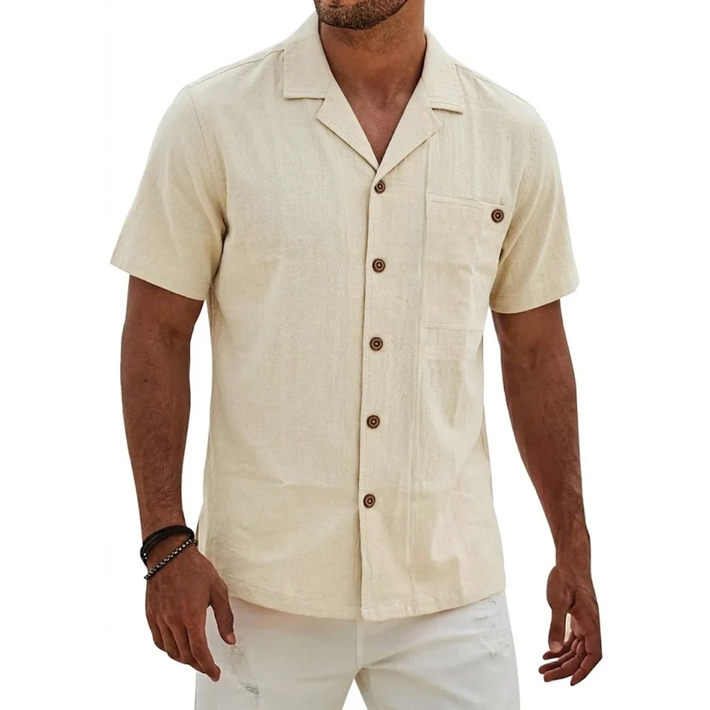 Mens Summer Lightweight Short Sleeve Tops Hawaiian Linen Shirts Casual Henley and VNeck Tees Breathable Beachwear for Modern Men