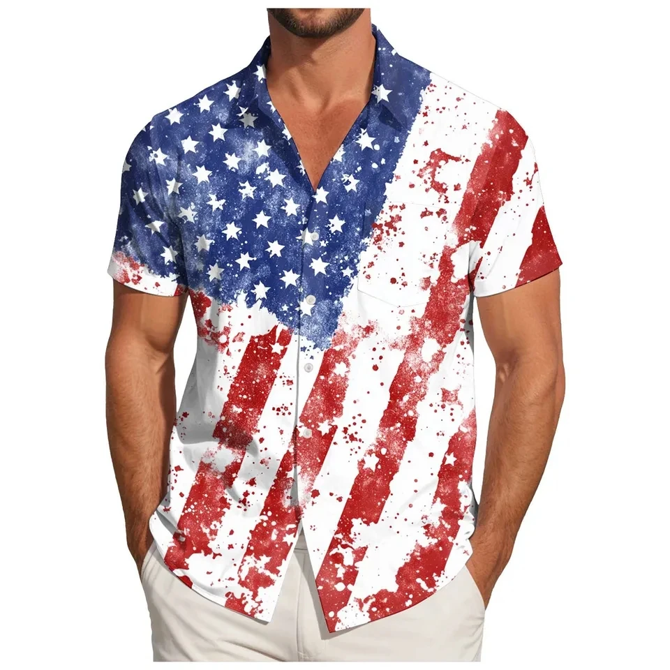 

Men's Short Sleeved Shirt Independence Day 3D Print Tops USA Patriotic Men Clothing Summer Lapel Button Down Shirts Camisas