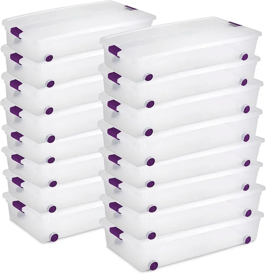 

16-Pack 60 Quart ClearView Latch Box, Wheeled Underbed Organizer Bins with Latching Lids - Clear Plastic Organization Containers