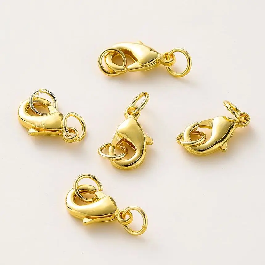 

10Pcs 14K/18K Gold Color Plated Lobster Clasps With Open Jump Rings End Connectors DIY Findings Set for Bracelet Jewelry Making