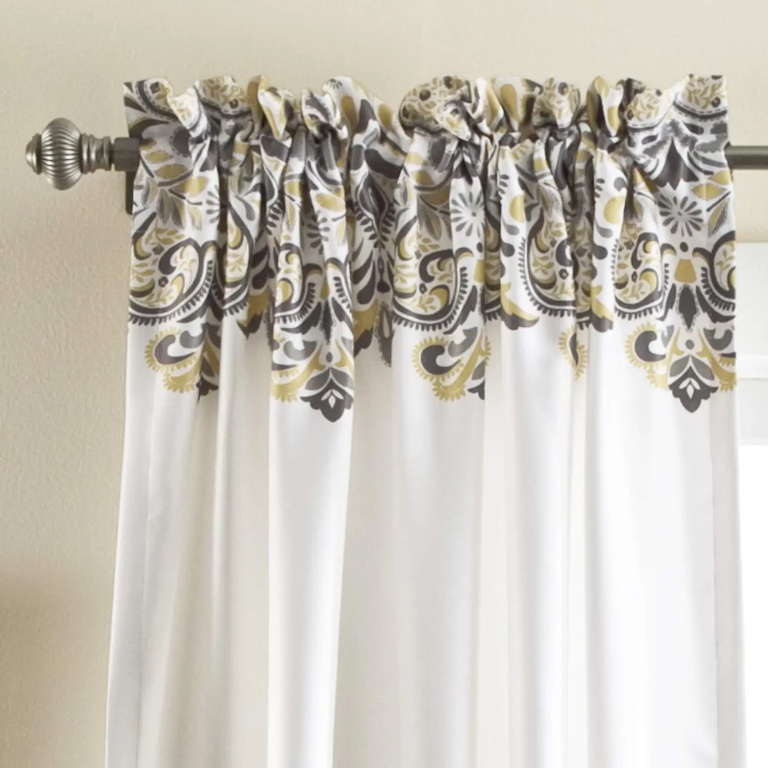 

Lush Decor Clara Curtains Paisley Damask Print Bohemian Style Light Filtering Window Panel Set For Living, Dining, Bedroom