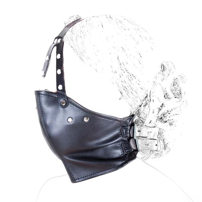 Sex Toy for Couple SM Leather Hood Half Face Mask,Head Harness Strap Muzzle Mask Gag,Slave BDSM Bondage Silicone Ball Gag Erotic