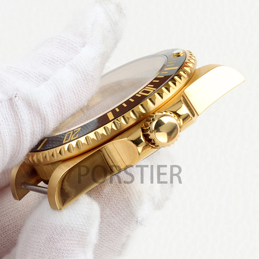 40MM High Quality Waterproof Watch Case Sapphire Glass Gold PVD For SUB NH34 NH35 NH36 Movement 28.5mm Dial fit 20mm WatchBands