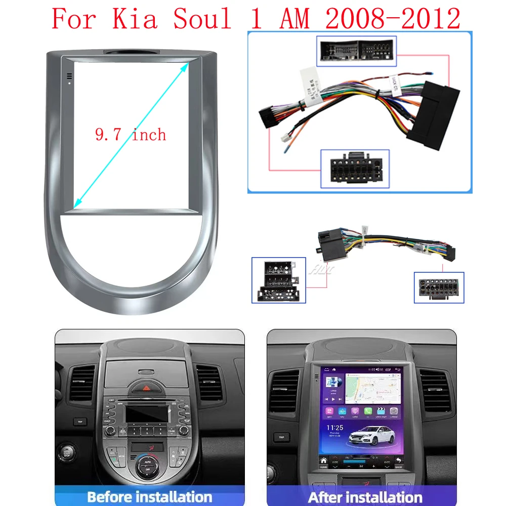 

Автомобильная рама для радиоприемника Kia Soul 1 AM 2008-2012 9,7 дюйма 2DIN, стереопанель, жгут проводов, адаптер кабеля