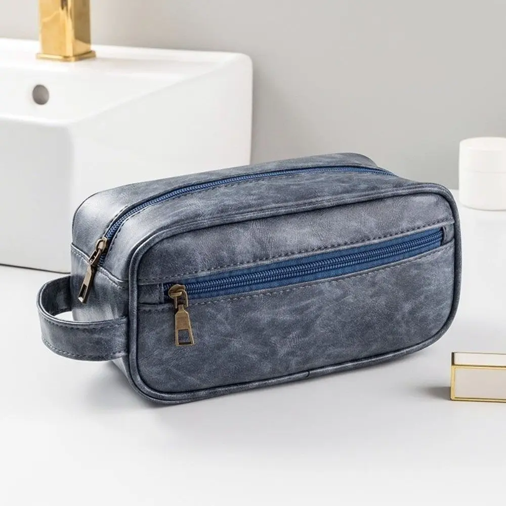Bolsa de cosméticos informal de gran capacidad para hombre, bolsa de lavado de PU con cremallera impermeable, bolsa de maquillaje, bolsa de almacenamiento de artículos de tocador de estilo coreano para niñas