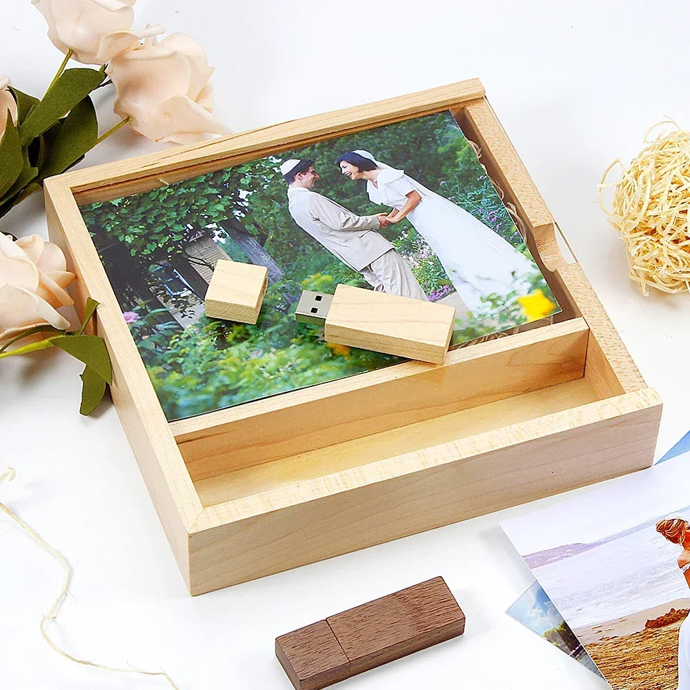 JASTER USB3.0 Pen Drive 128GB Album Wooden Box USB 3.0 Flash Drive 64GB Wedding Gift Pendrive 32GB Free Custom Logo Memory Stick