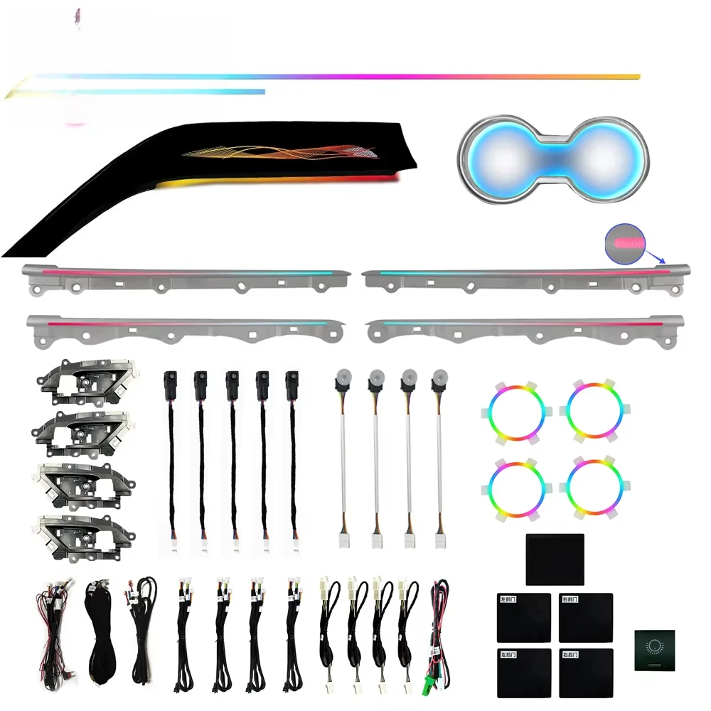 64 Colors Symphony Car Ambient Light Kit Passenger Ribbon Galaxy Handle Speaker Ring Dynamic Rainbow Lamp For 2018-2023 Mid Size