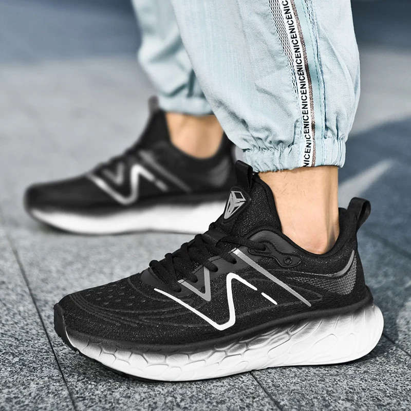 

Новые амортизирующие кроссовки для мужчин, подходящие для тяжелых бега, спортивные женские нескользящие уличные спортивные мужские кроссовки на шнуровке