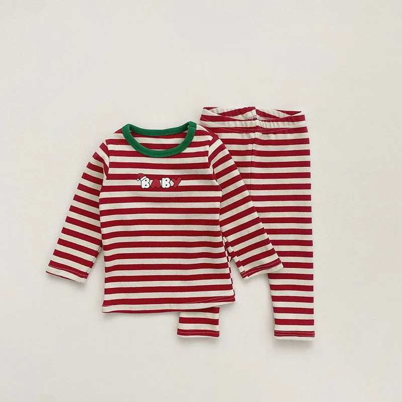 MILANCEL Christmas Baby Clothing Set Striped Blouse Bib Hats  And Pants Toddler Suits