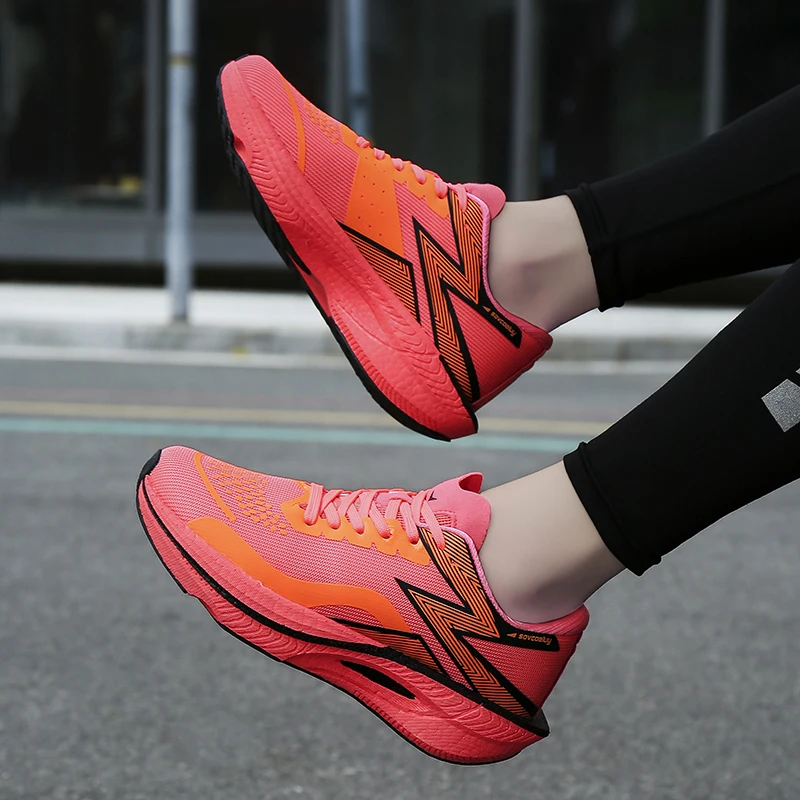 Unisex Couple Running Shoes Breathable Mesh Shock Absorption Thick Sole Sports Sneakers for Men Women