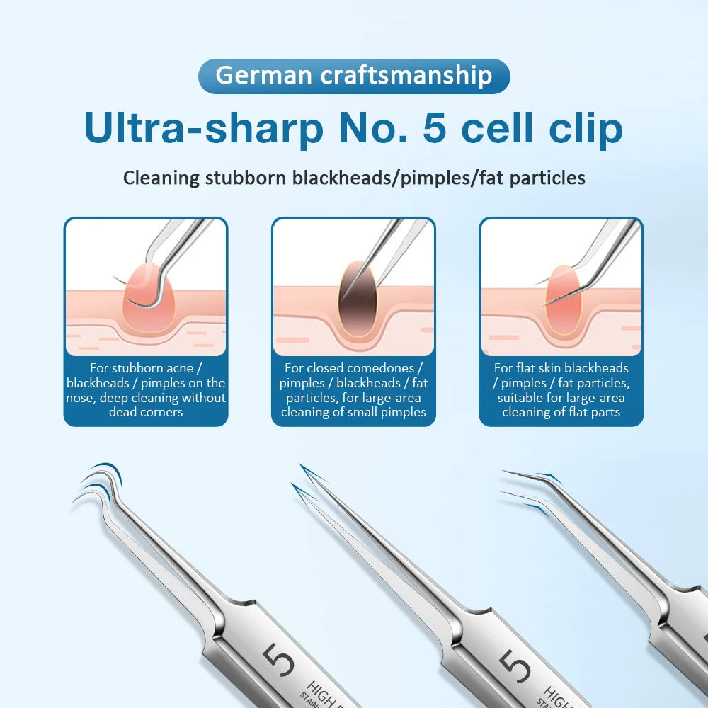 ชุดเข็มสำหรับสิว3ชิ้นสำหรับกำจัดสิวหัวดำแหนบเข็มบีบสิวทำจากสเตนเลสสตีลคลิปเซลล์เครื่องมือดูแลผิวหน้าและจมูก