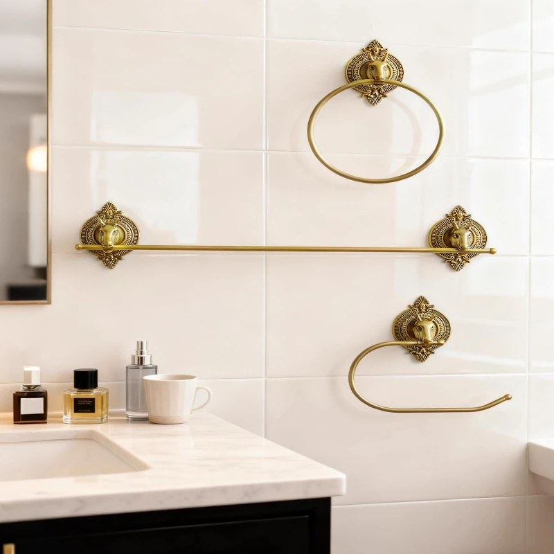 

Retro Bathroom Decoration Brass Towel Rack, Bathroom Wall-mounted Storage Rack, Washbasin Towel Ring, Bathroom Accessories